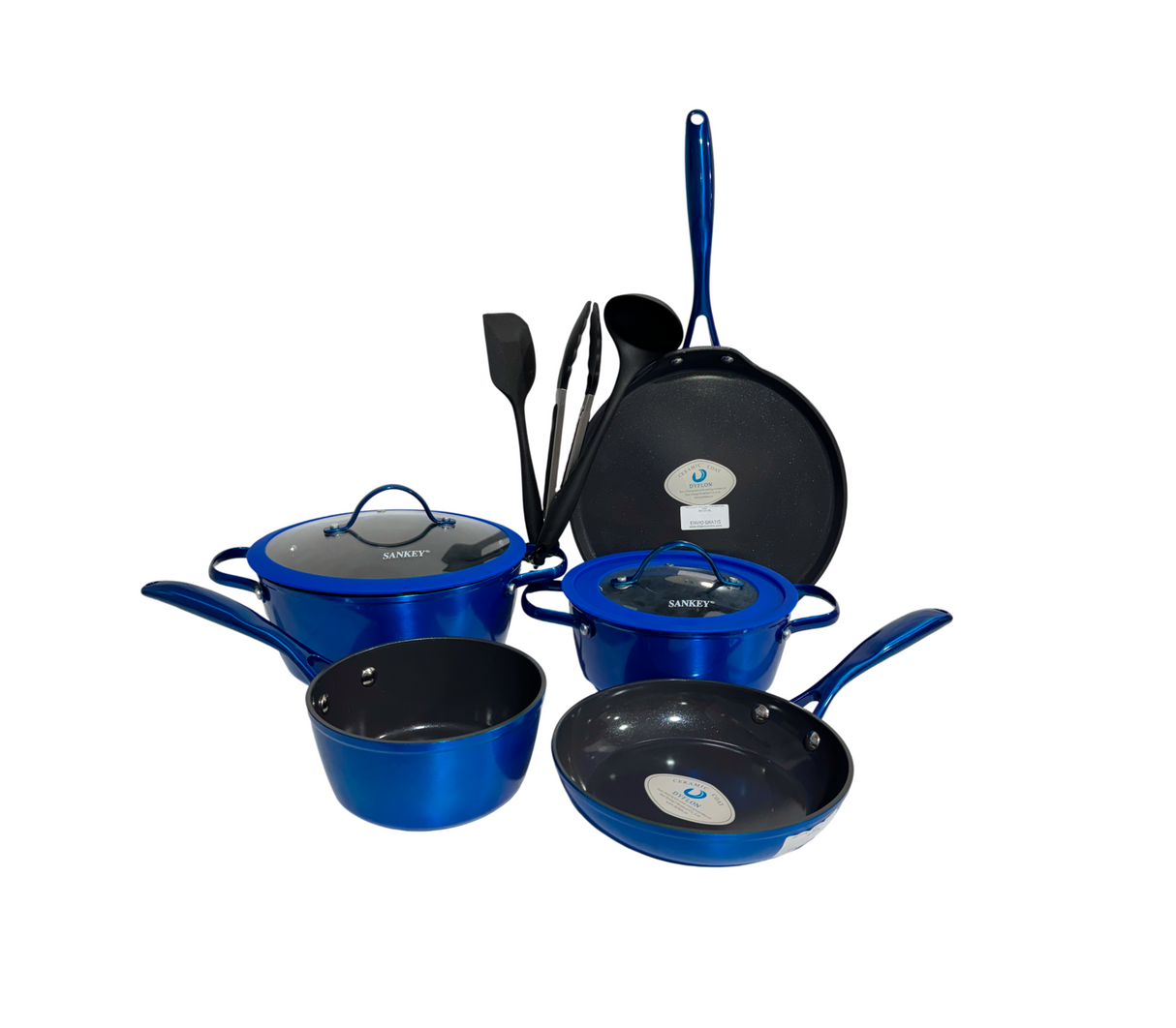 Juego de ollas 10 piezas cerámica antiadherente azul Sankey