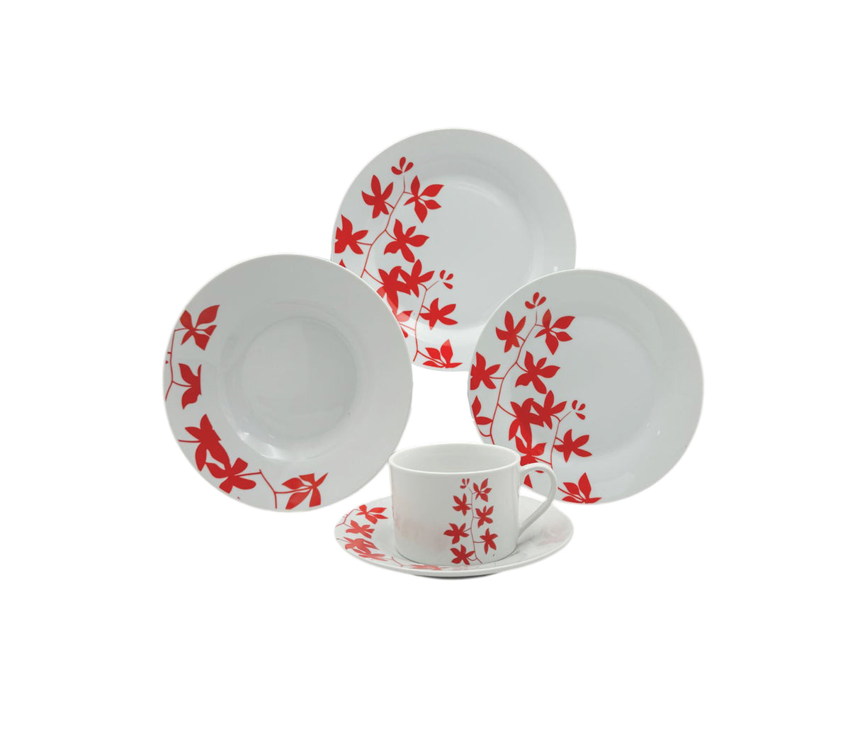 Juego de vajilla 20 piezas redonda flores rojas Salcar