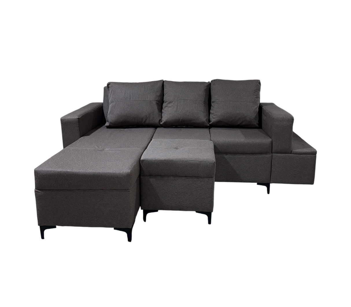 Juego de Recibo Estrada Plus Tipo L 2 Puestos + Chaiselongue Lino Marron Okalia