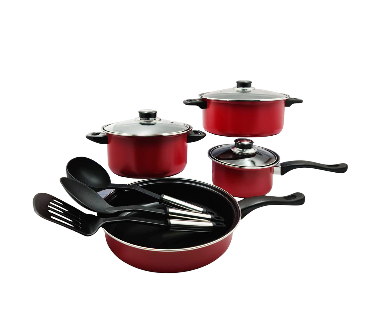 Juego de ollas 10 piezas con utensilios rojo Sujoya