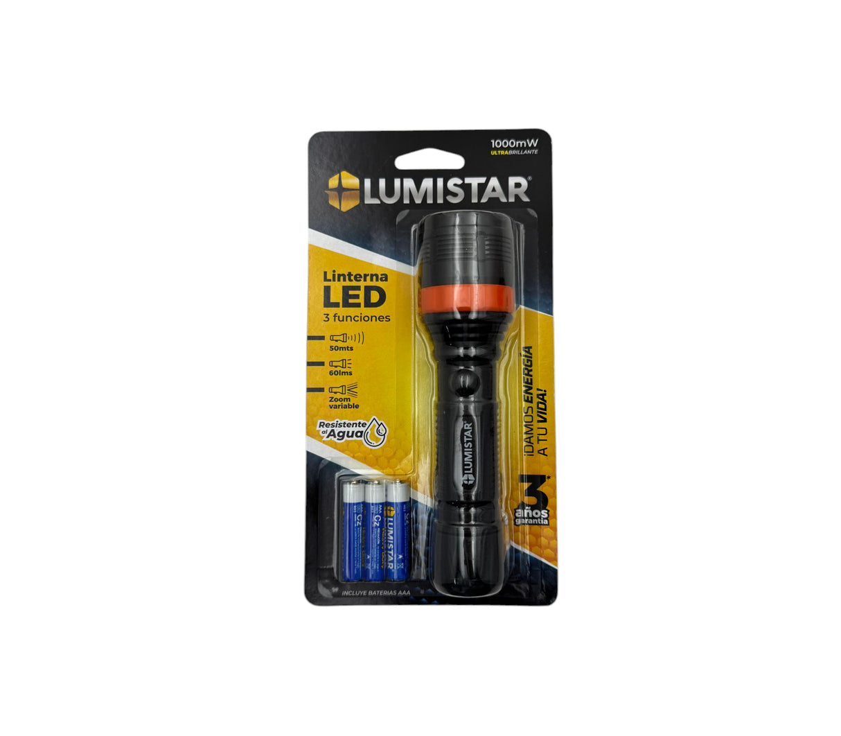 Linterna LED 3 funciones incluye batería Lumistar