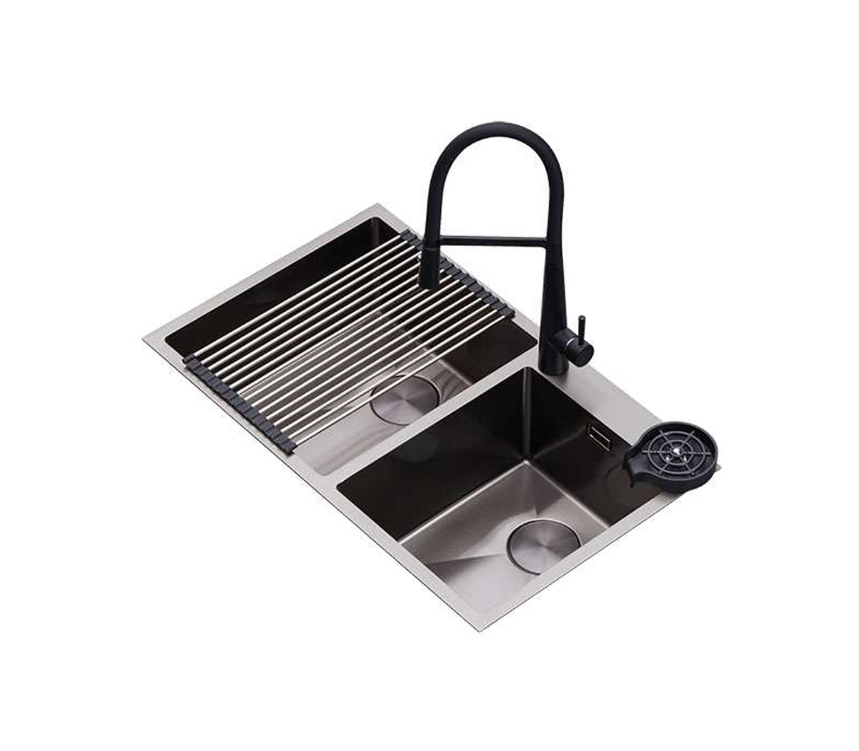 Fregadero Lucca 84 doble tina + accesorios acero inox Drija