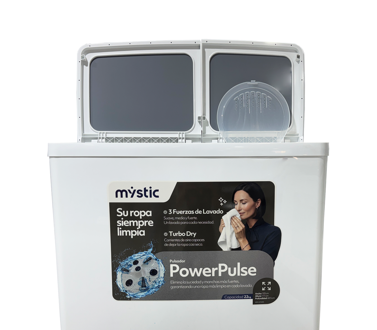 Lavadora semiautomática con bomba 22 KG blanco Mystic
