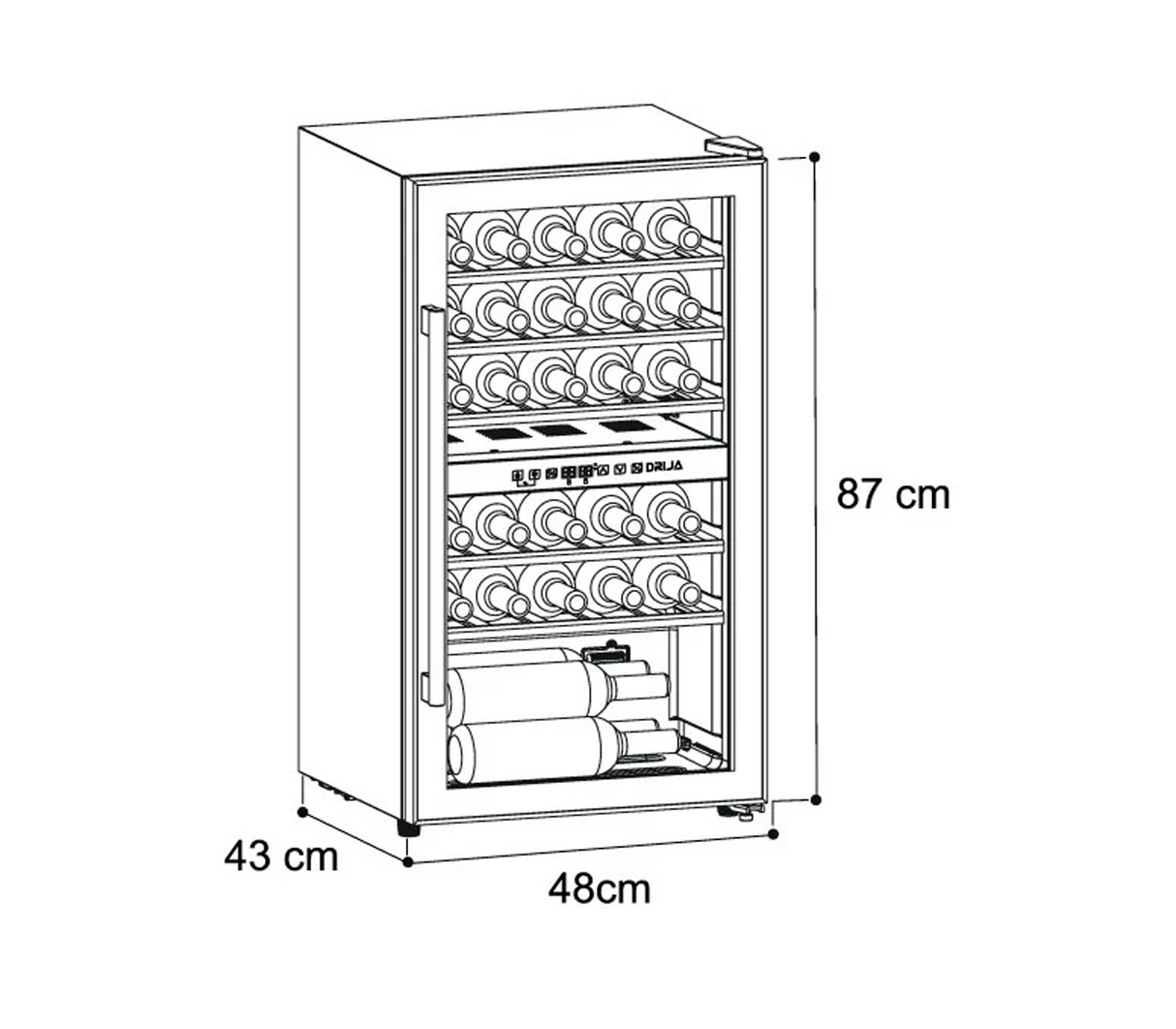 Vinera con compresor de piso merlot 29 botellas 43x48x87cm 115V acero Drija