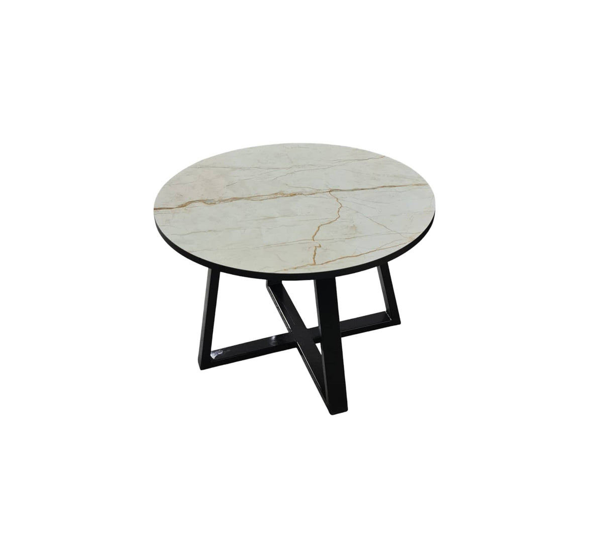 Mesa de centro redonda en base de metal con tope en PVC Marmolizado claro Powerfik