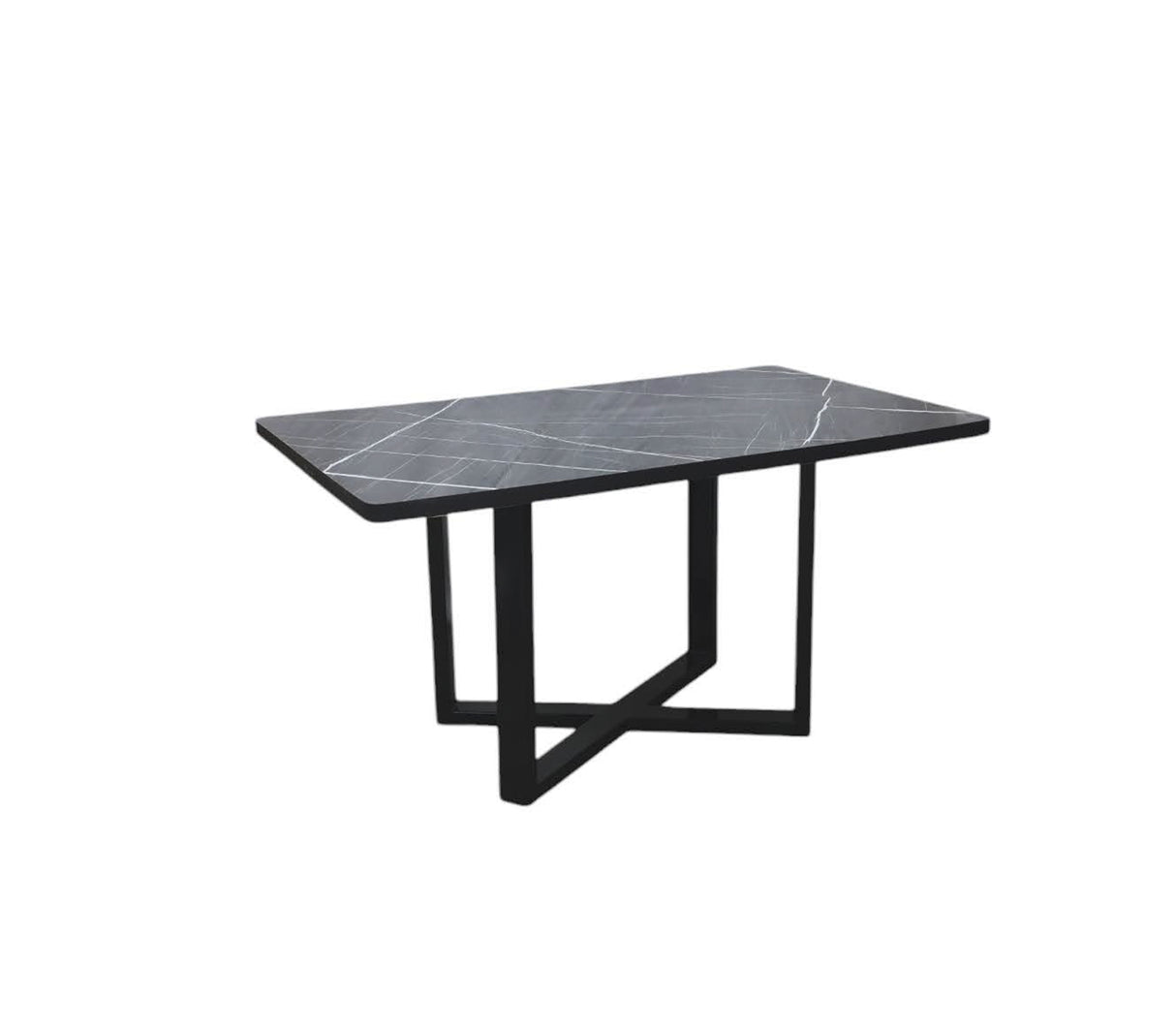 Mesa de centro rectangular en base de metal con tope en PVC marmolizado oscuro Powerfik