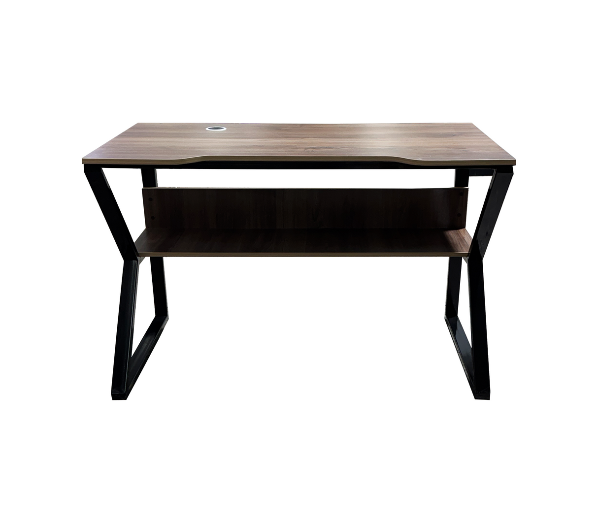 Mesa de computadora en base de metal c/tope en melamina roble Powerfik