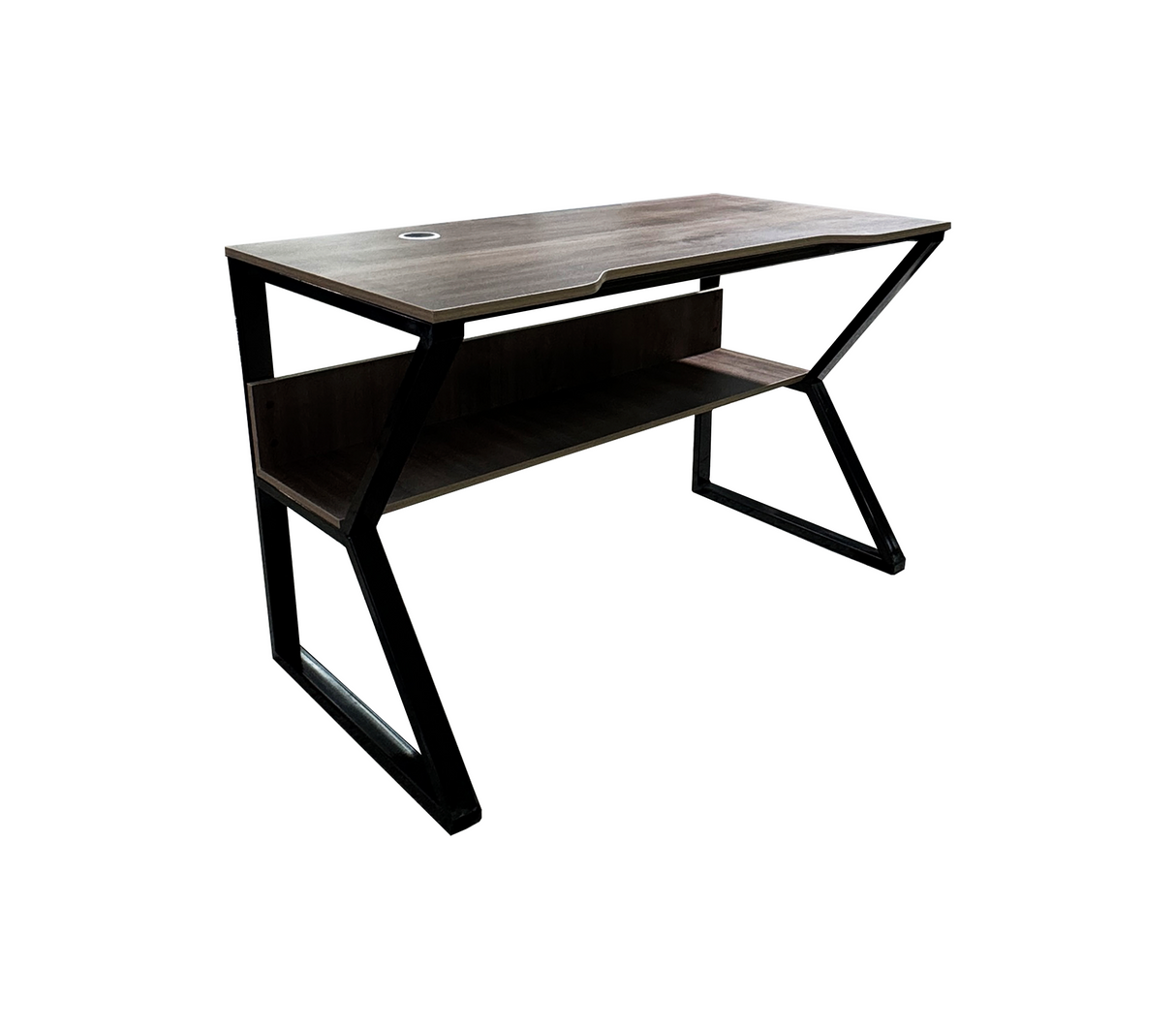 Mesa de computadora en base de metal c/tope en melamina roble Powerfik