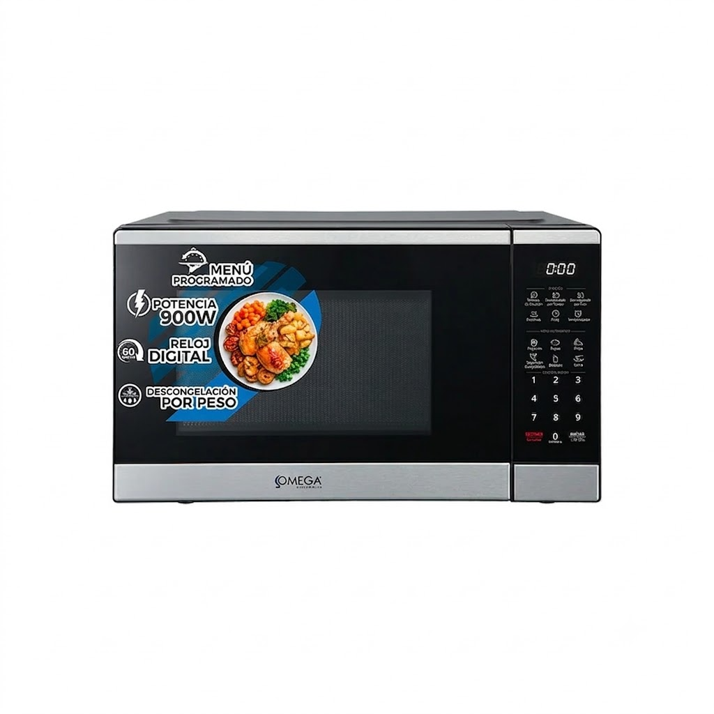 Microondas 32 litros digital 900W negro con acero Omega Electronics