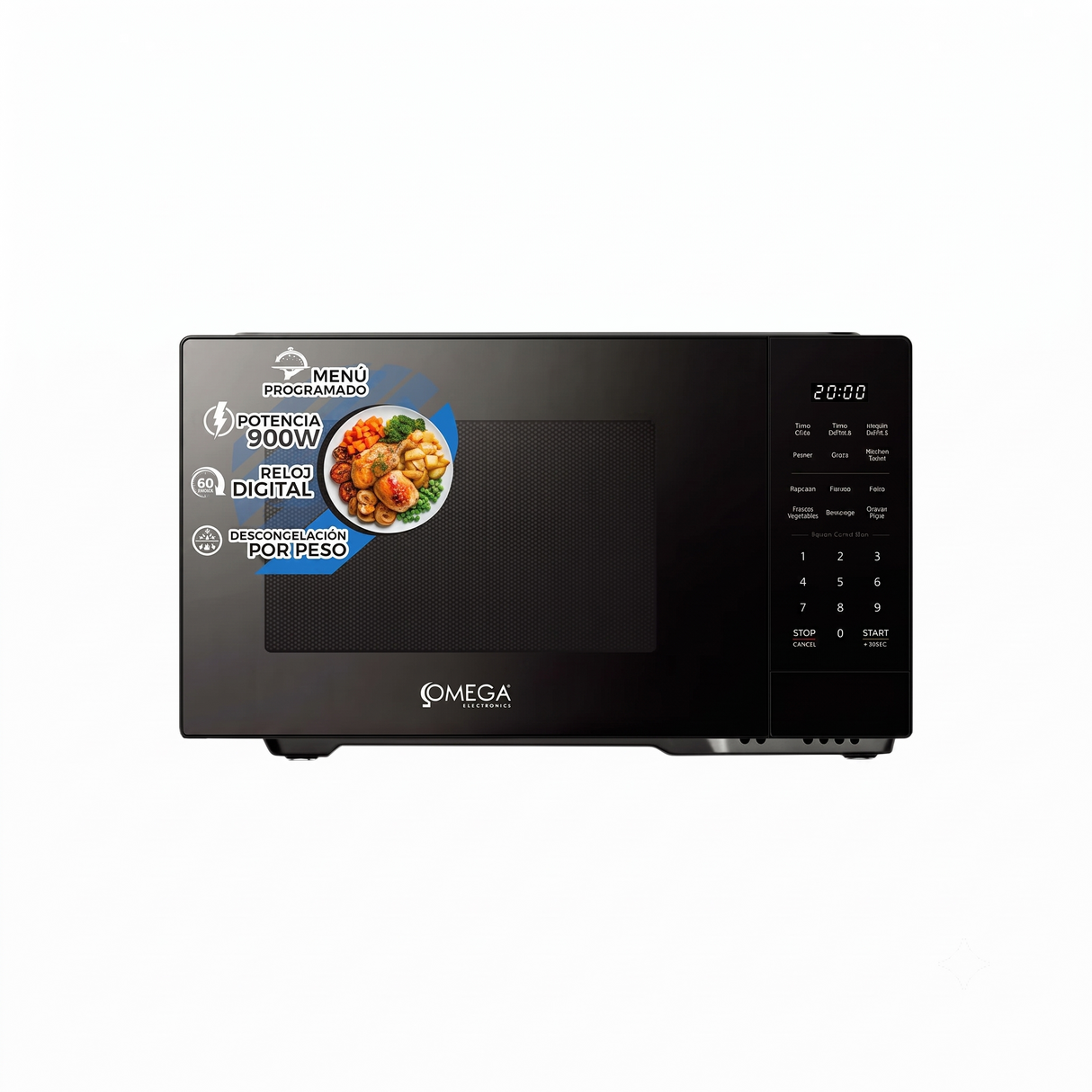 Microondas 32 litros digital 900W negro y gris Omega Electronics
