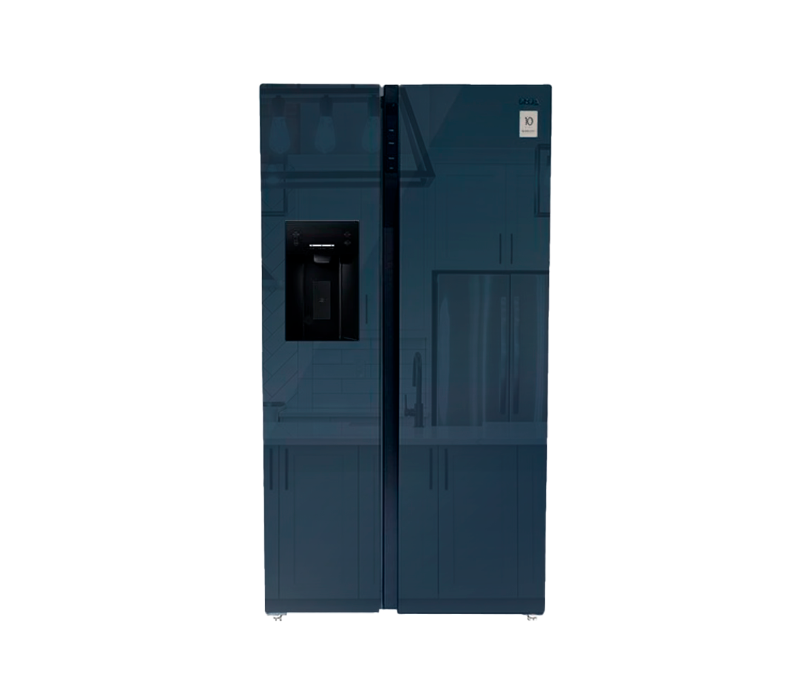 Nevera side by side black c/dispensador 566lt (20pies) 91x178x71cm puerta tipo espejo azul Drija