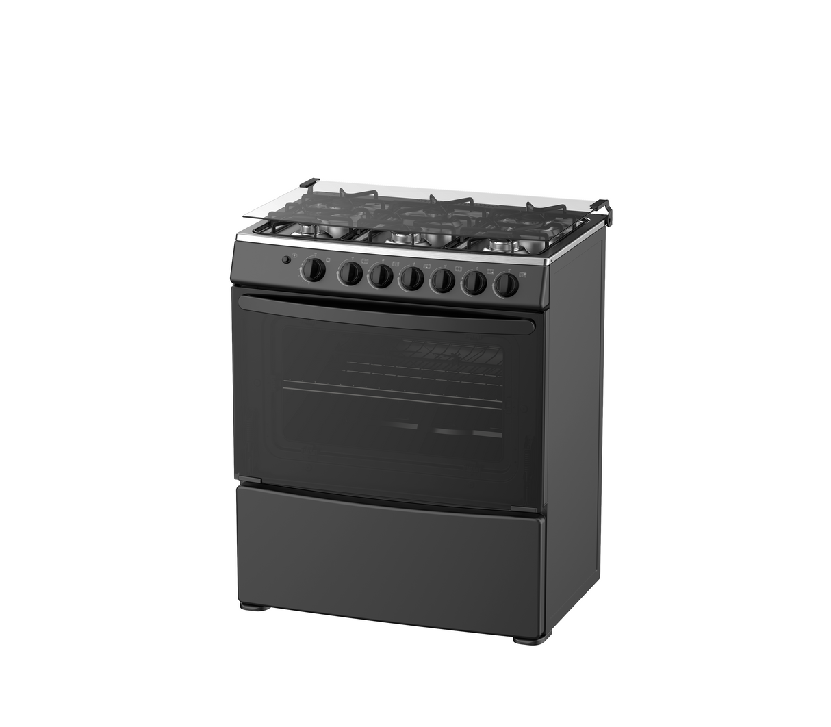 Cocina a gas 6 hornillas con tapa de vidrio encendido eléctrico negro Omega Electronics