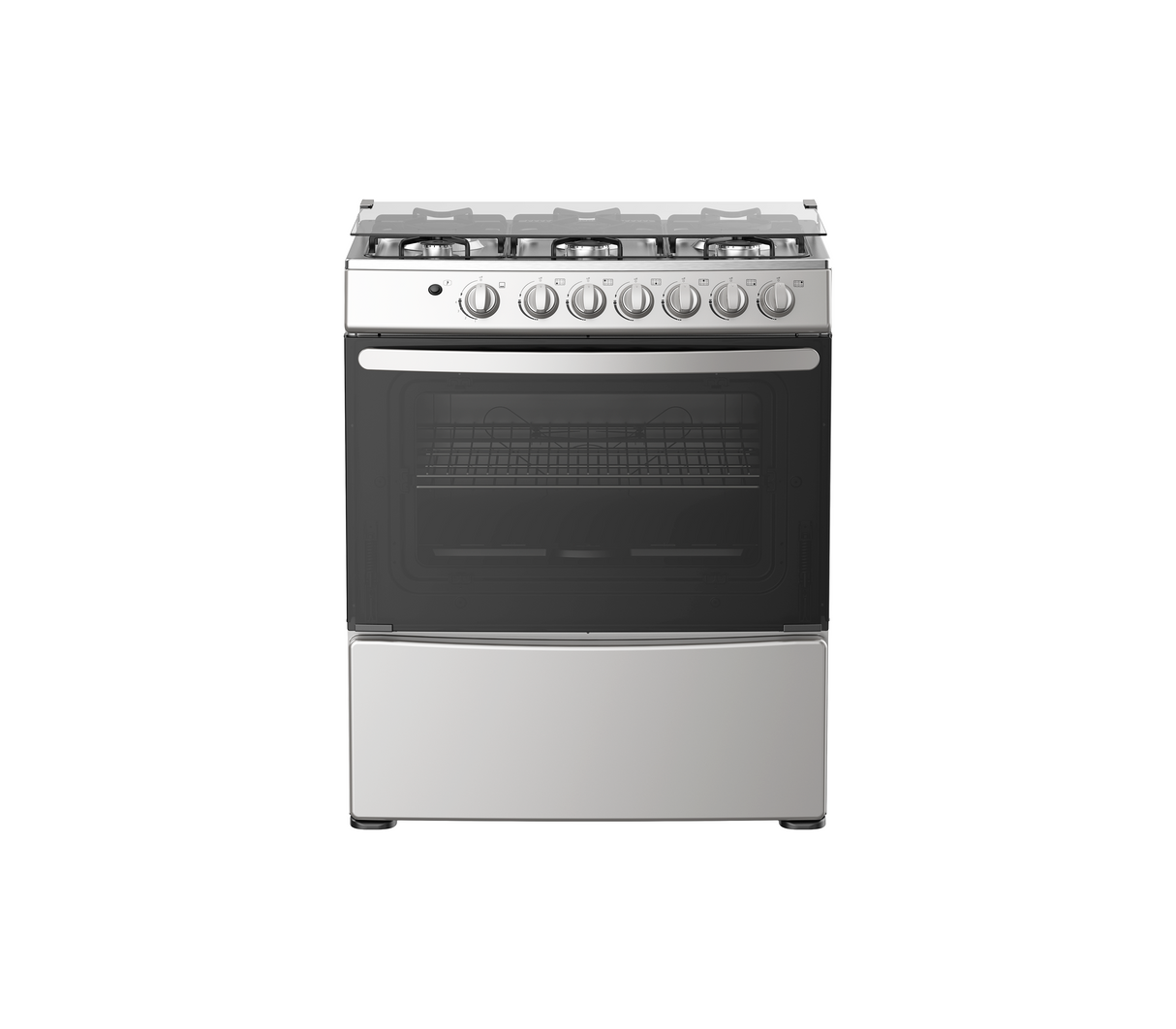 Cocina a gas 6h c/tapa de vidrio encendido elec. Plata Omega Electronics