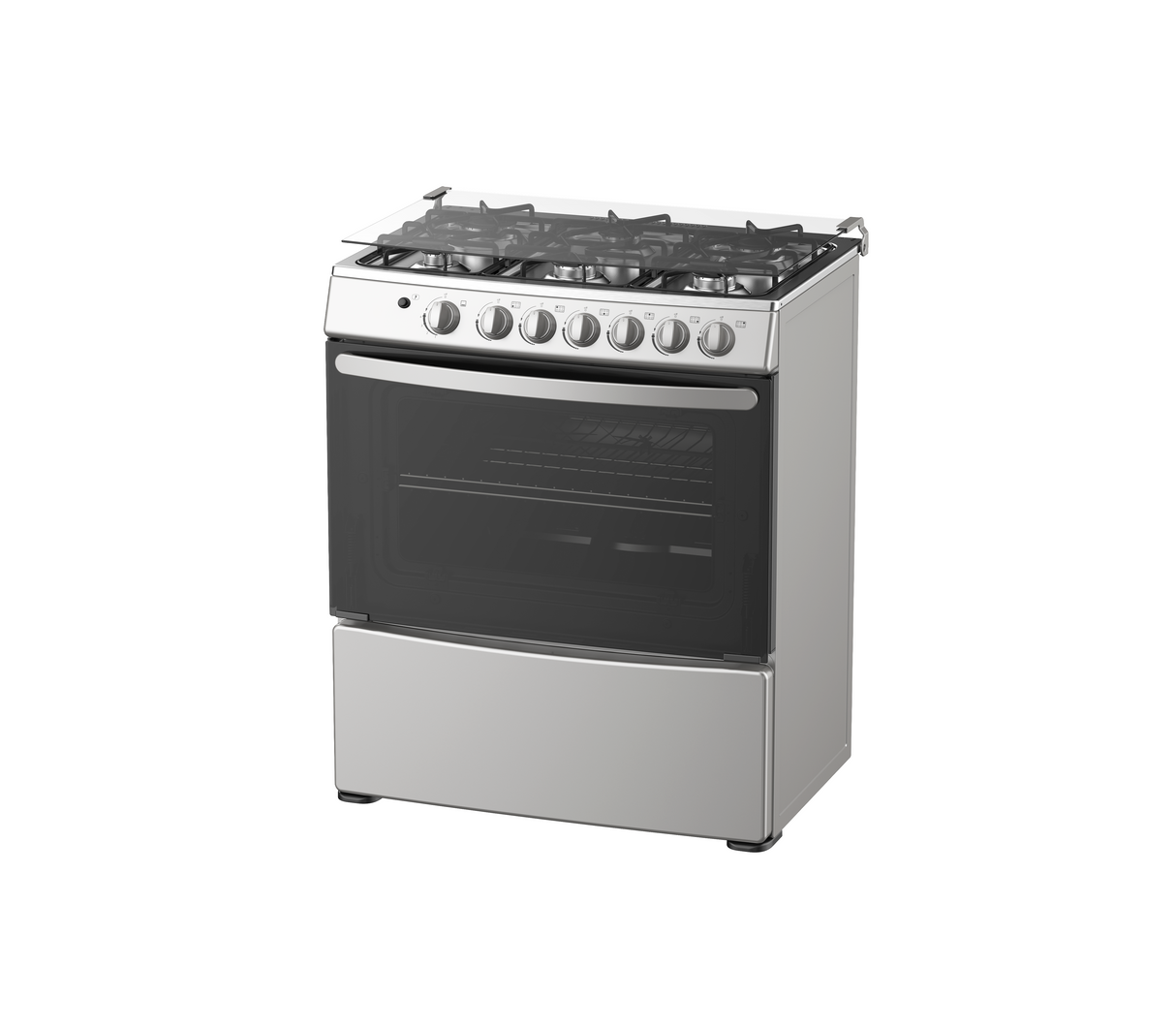 Cocina a gas 6h c/tapa de vidrio encendido elec. Plata Omega Electronics