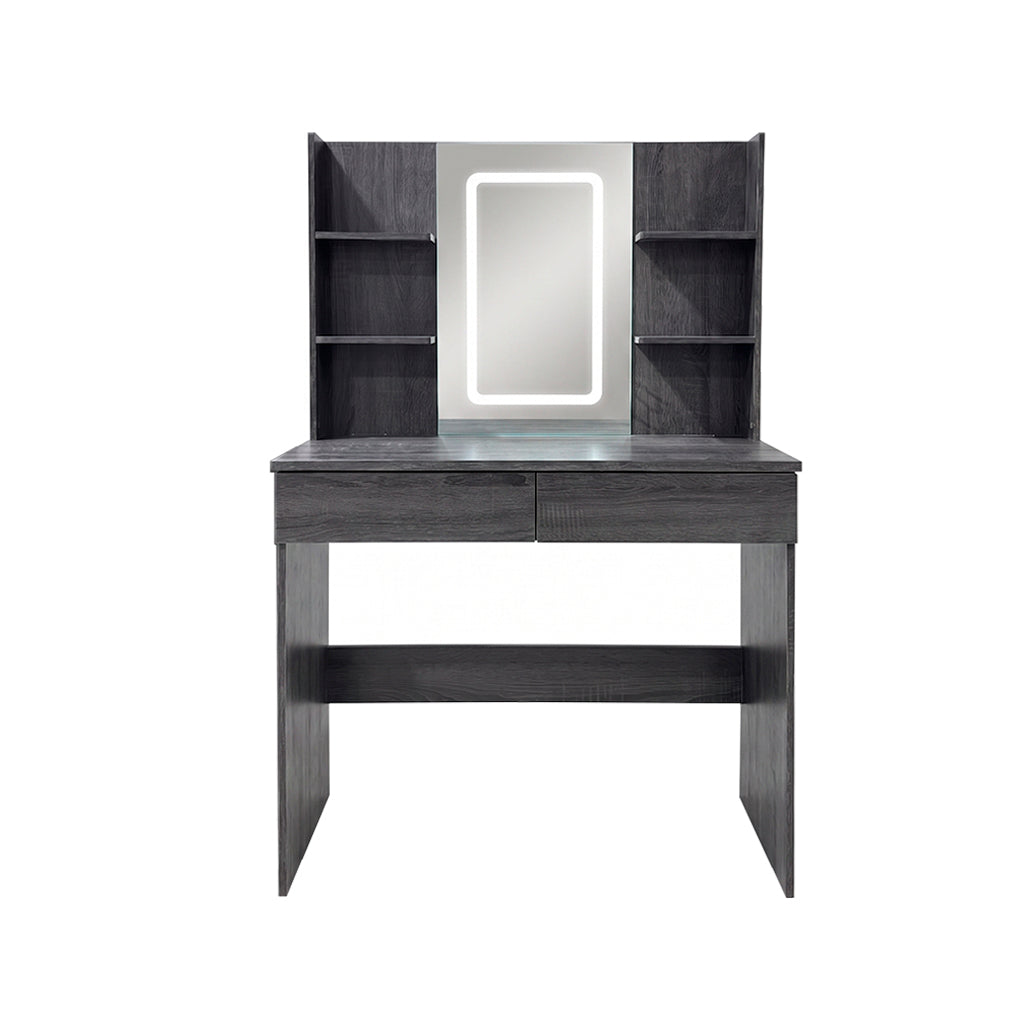 Peinadora de 2 gavetas con espejo luz LED gris Electrokaty