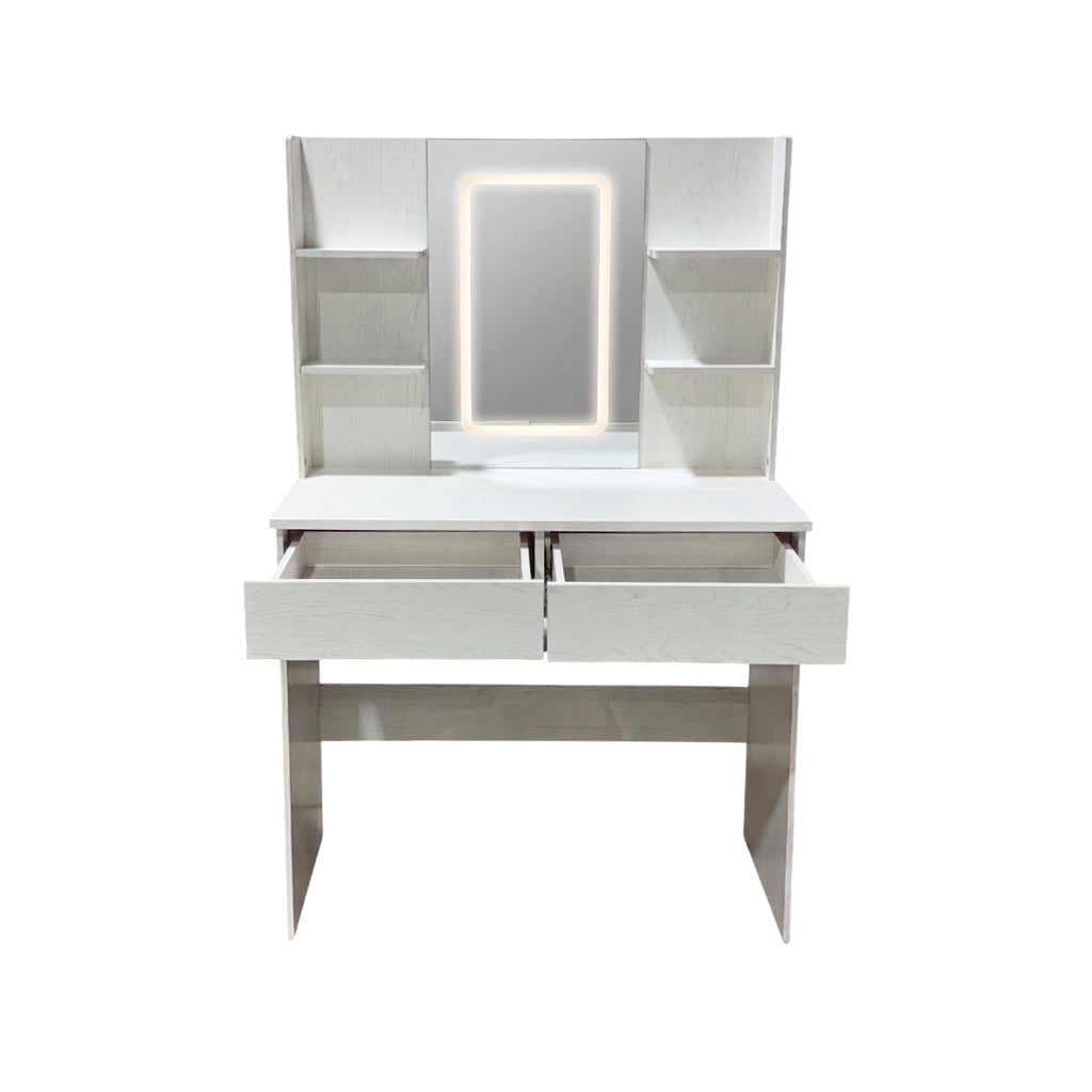 Peinadora de 2 gavetas con espejo luz LED blanca Electrokaty