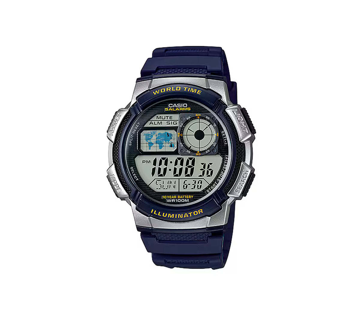 Reloj digital para caballero World time azul/plateado Casio