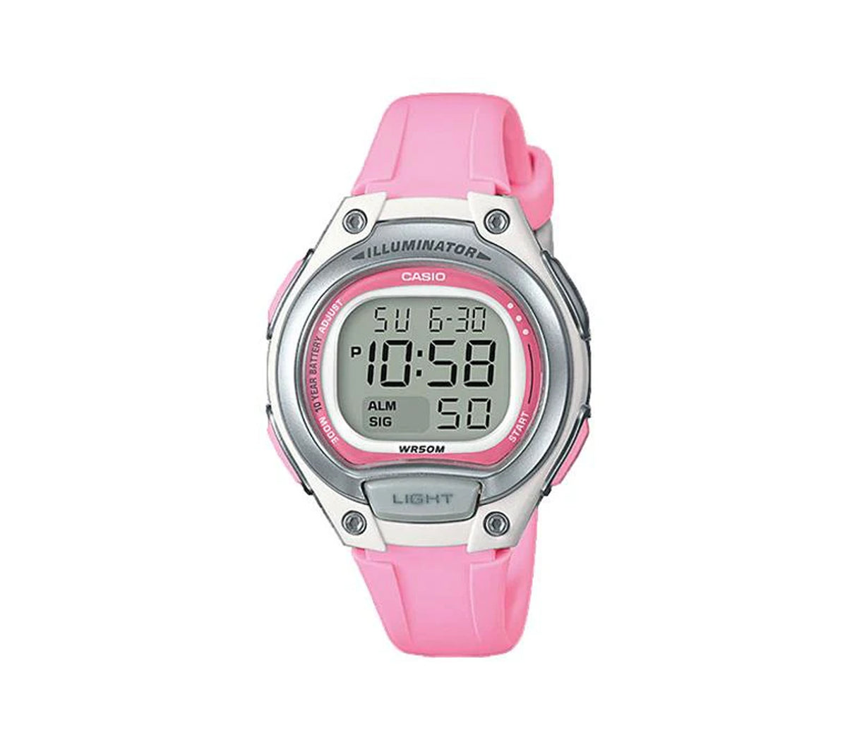Reloj digital para damas correa de resina rosado/gris Casio