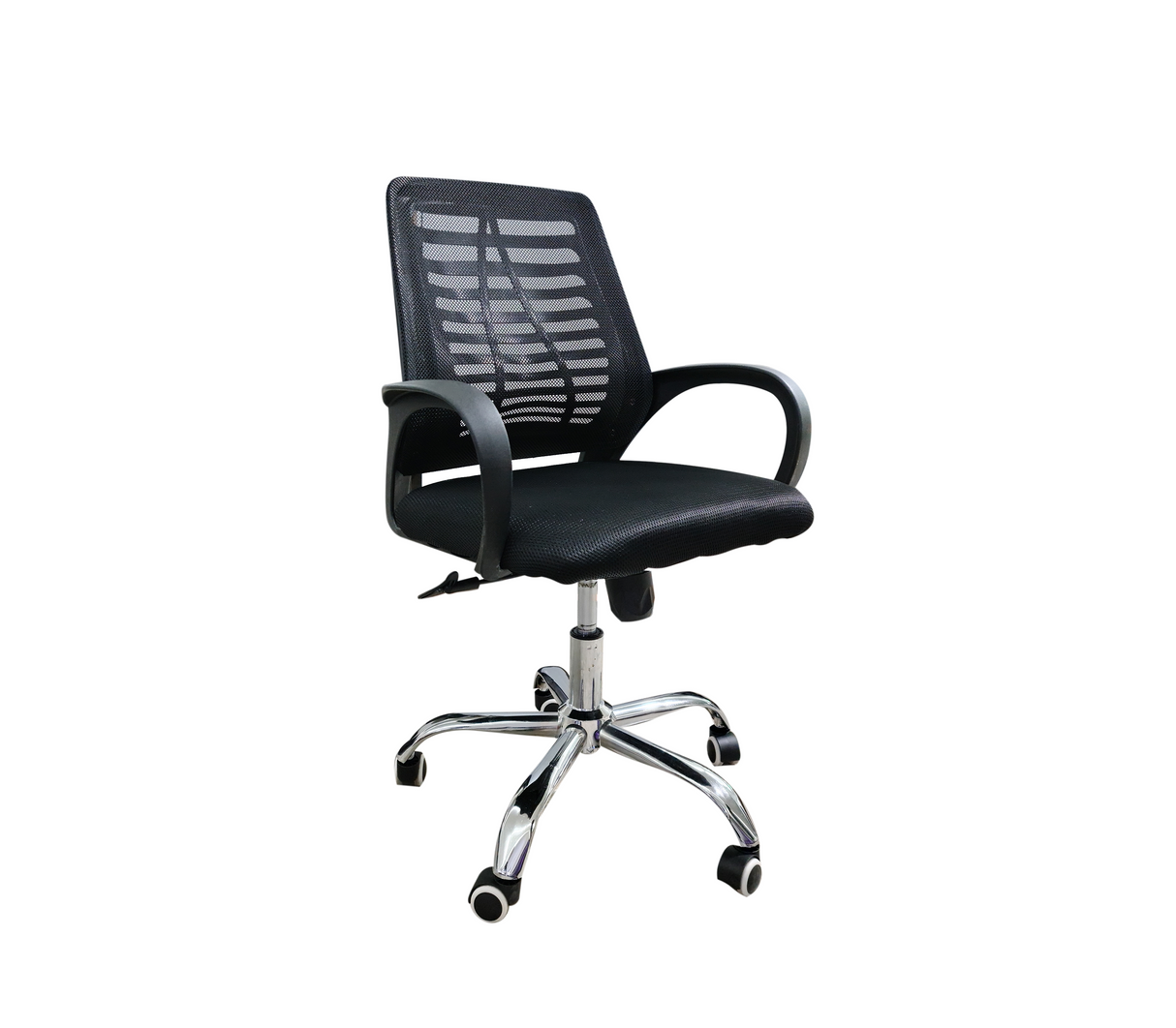 Silla de oficina ergonómica ajustable y giratoria con respaldo alto y soporte lumbar negra Powerfik
