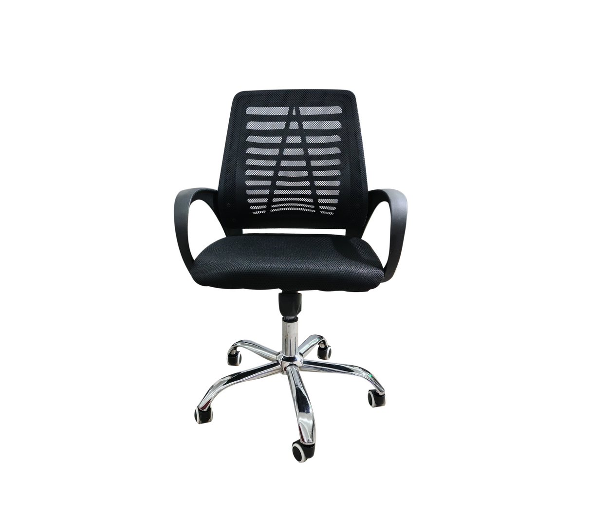 Silla de oficina ergonómica ajustable y giratoria con respaldo alto y soporte lumbar negra Powerfik