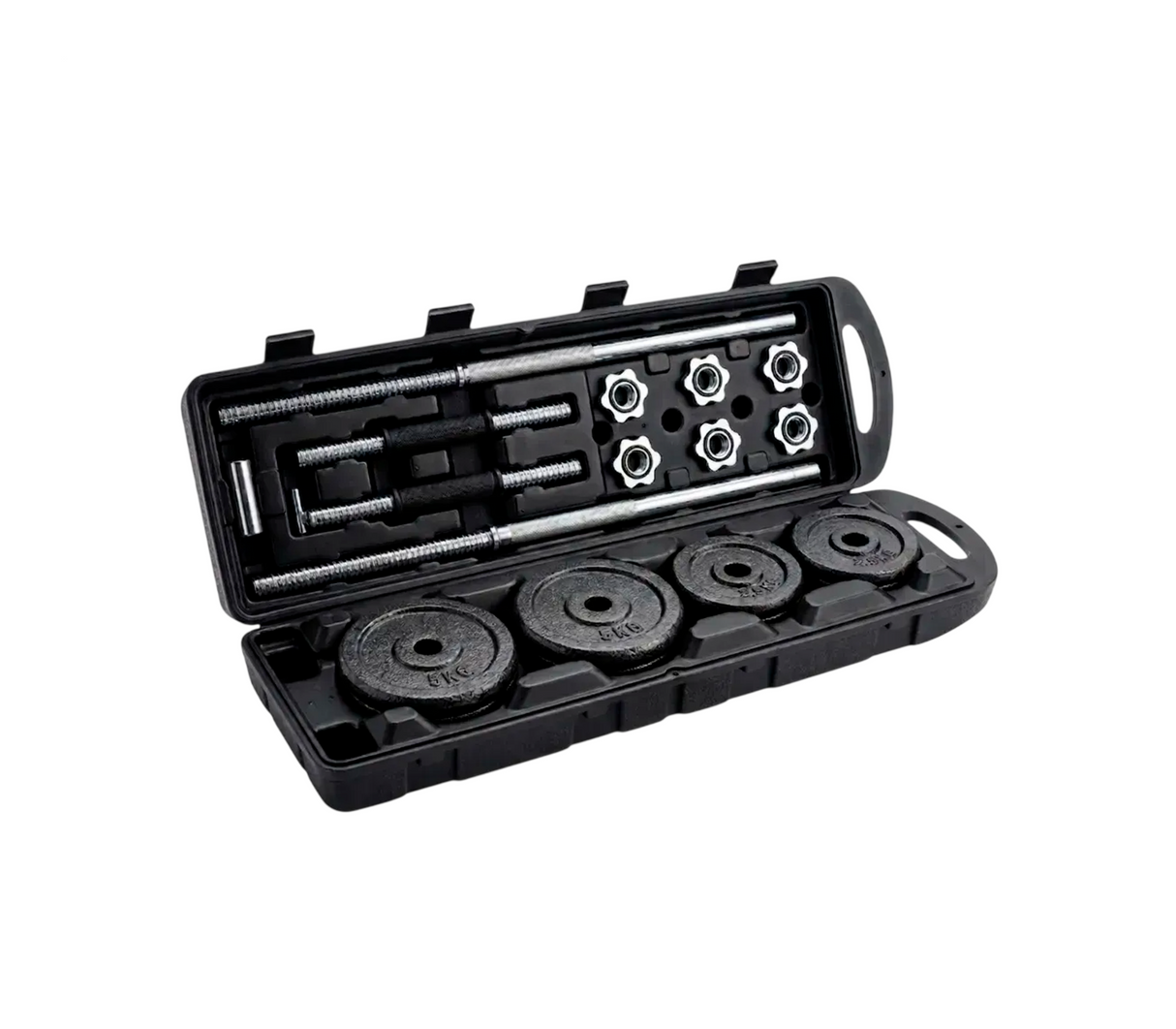 Set de Mancuernas Barra Larga 50kg con maleta K6