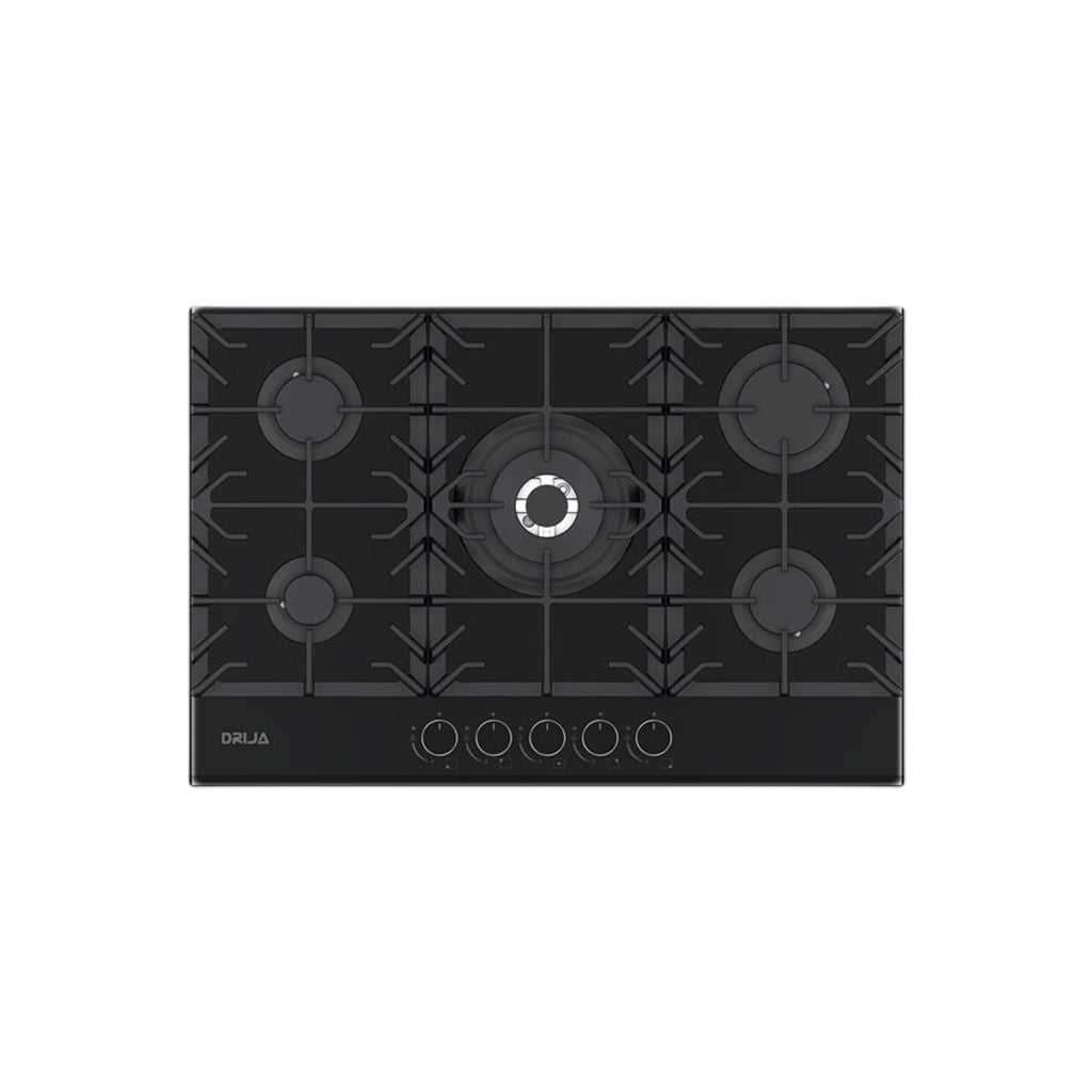 Tope de cocina a gas vitro Toscana Pro-B 5 hornillas 76cm negro Drija