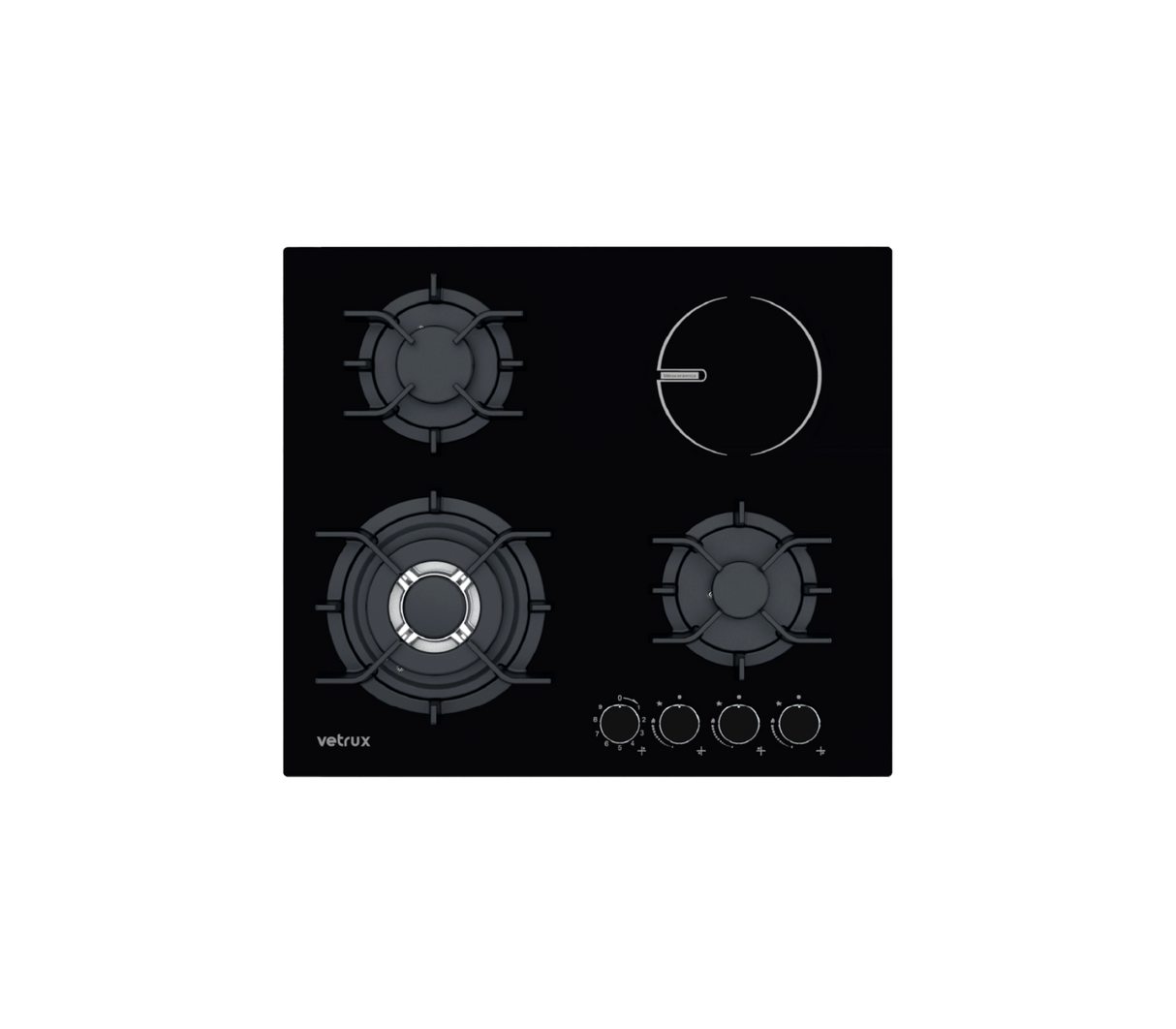 Tope de cocina dual gas/elect 4h 60cm (24") 220v negro Flexi Vetrux