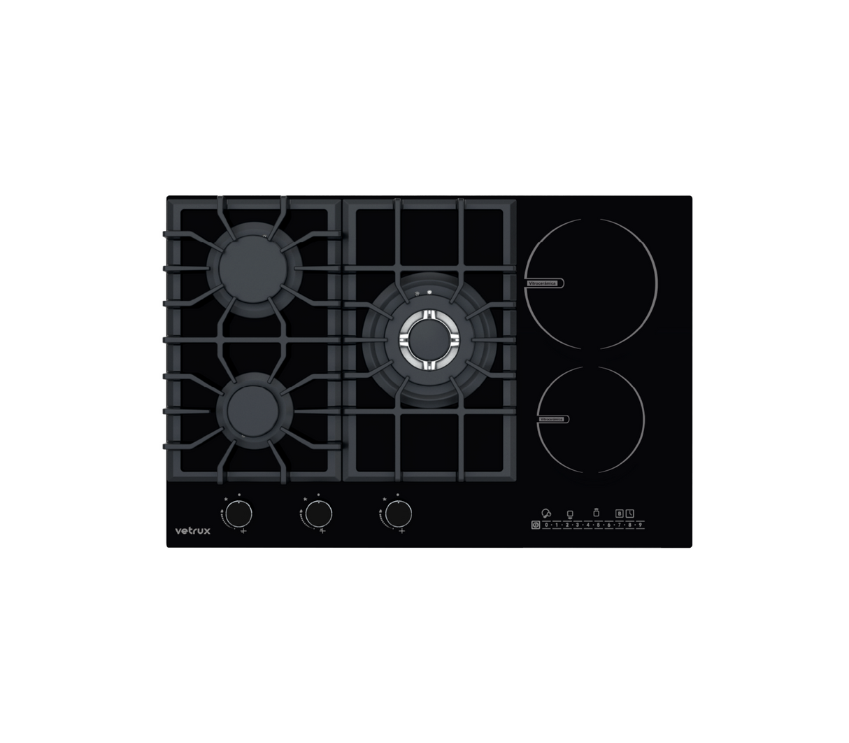 Tope de cocina dual gas/eléctrico 5 hornillas 76cm (36") 220v negro Flexi Vetrux