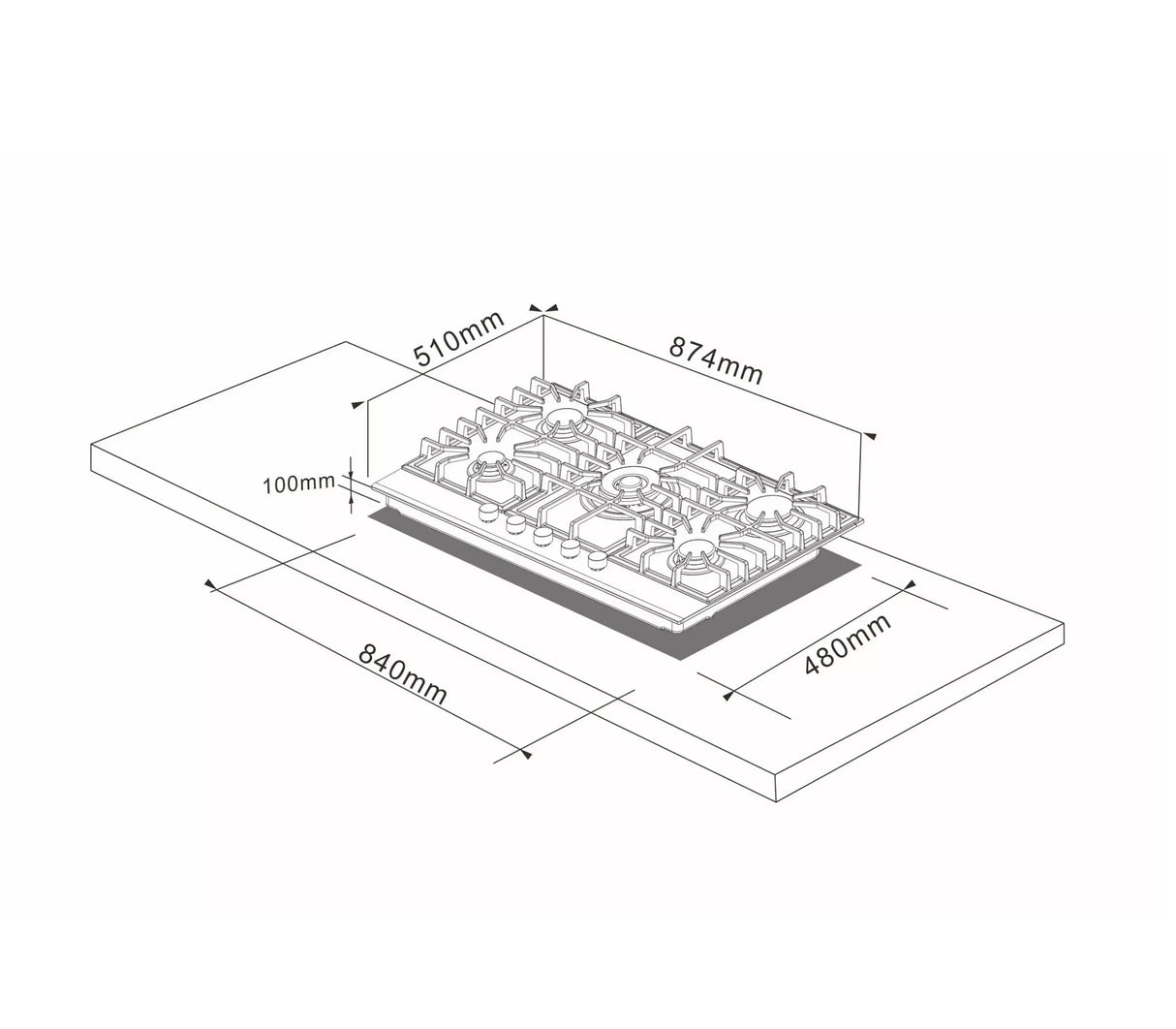 Tope de cocina a gas 5h 90cm (36") reflecta pro Viro Vetrux
