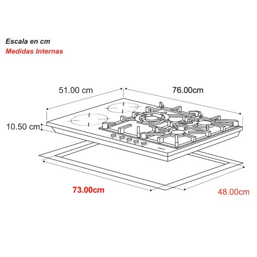 Tope de cocina dual sicilia Touch 5 hornillas 76cm (30") 220-240v negro Drija