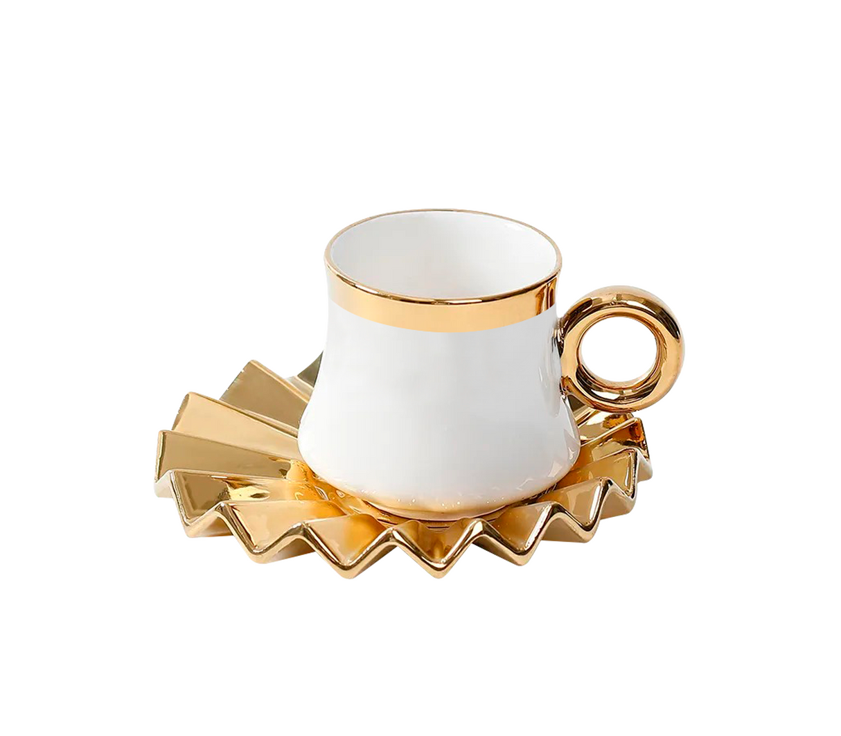 Juego de 6 tazas de vidrio con platos blanco/dorado Mo import