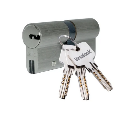 Cilindro perfil doble C 60mm plateado caja Visalock