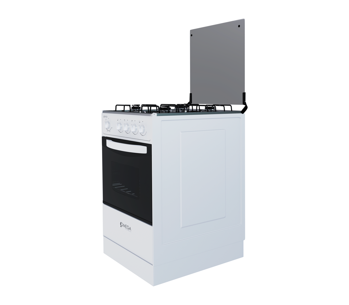 Cocina a gas 4 hornillas con tapa de vidrio blanco Omega Electronics