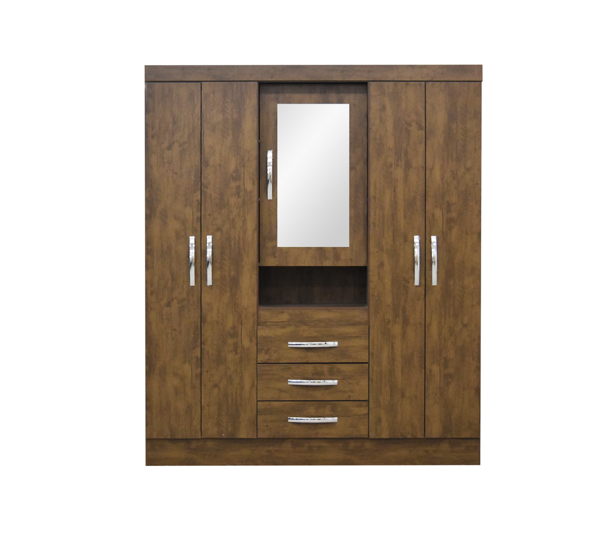 Ropero Perú 832331.3 5 puertas 3 gavetas castaño w c/ptas y espejo Dj Muebles