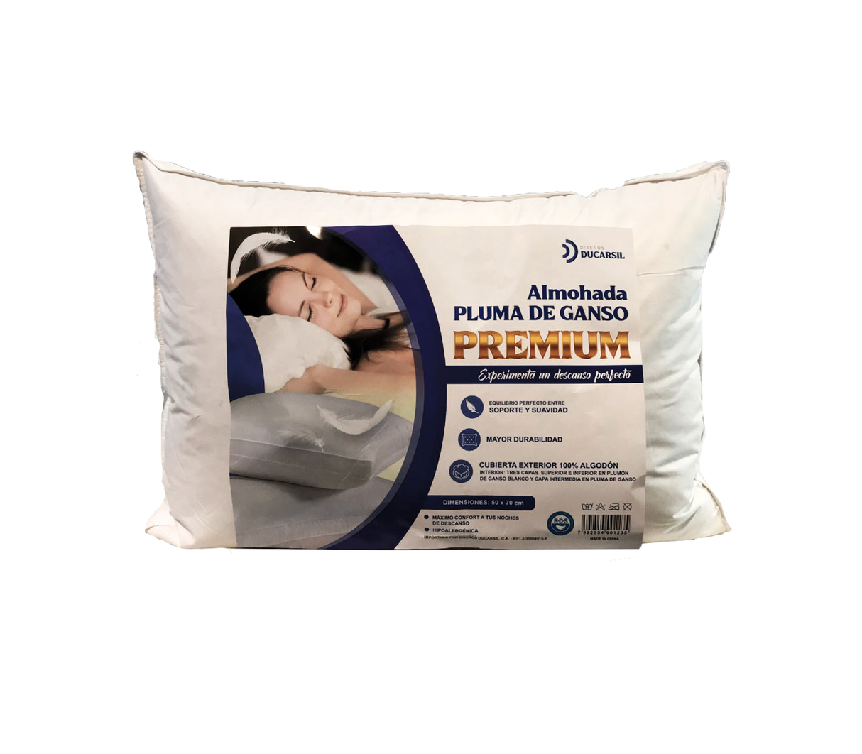Almohada Pluma de Ganso Premium 50X90 Ducarsil