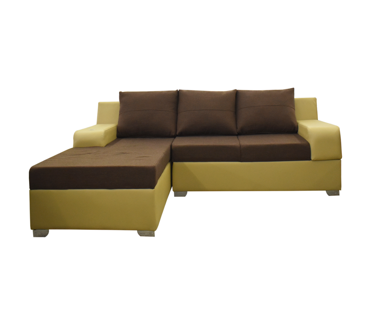 Juego de Recibo modular tipo L Vigo 3 puestos + Chaiselongue Combinado Bipiel/Tela Lujo Okalia