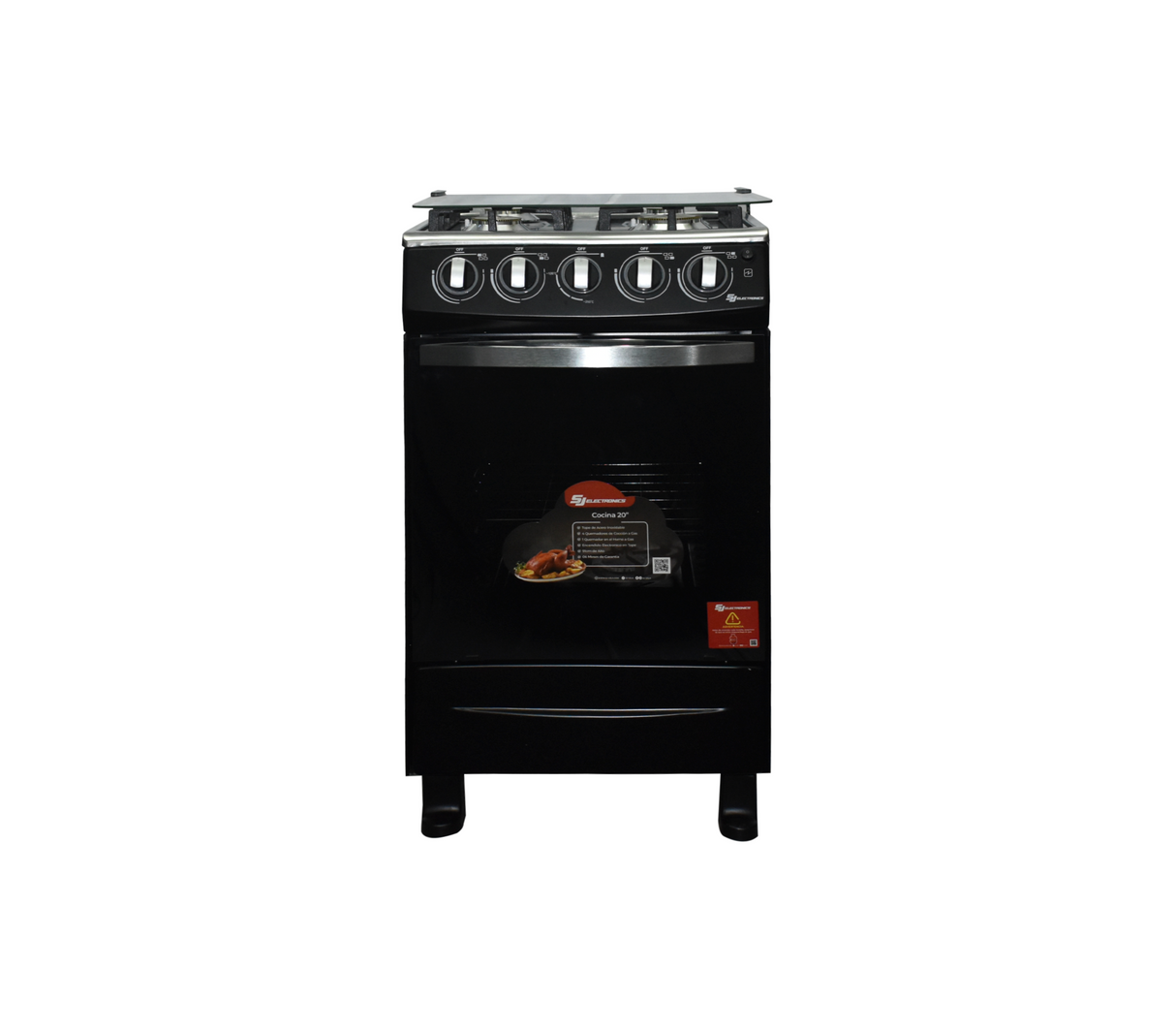 Cocina a gas 20" de piso 4 hornillas horno negra Sj-20N4H Sj Electronics