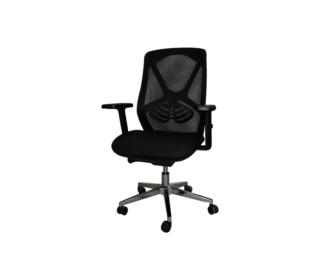 Silla de oficina con malla de nylon base cromada ajustable y giratoria negra Powerfik