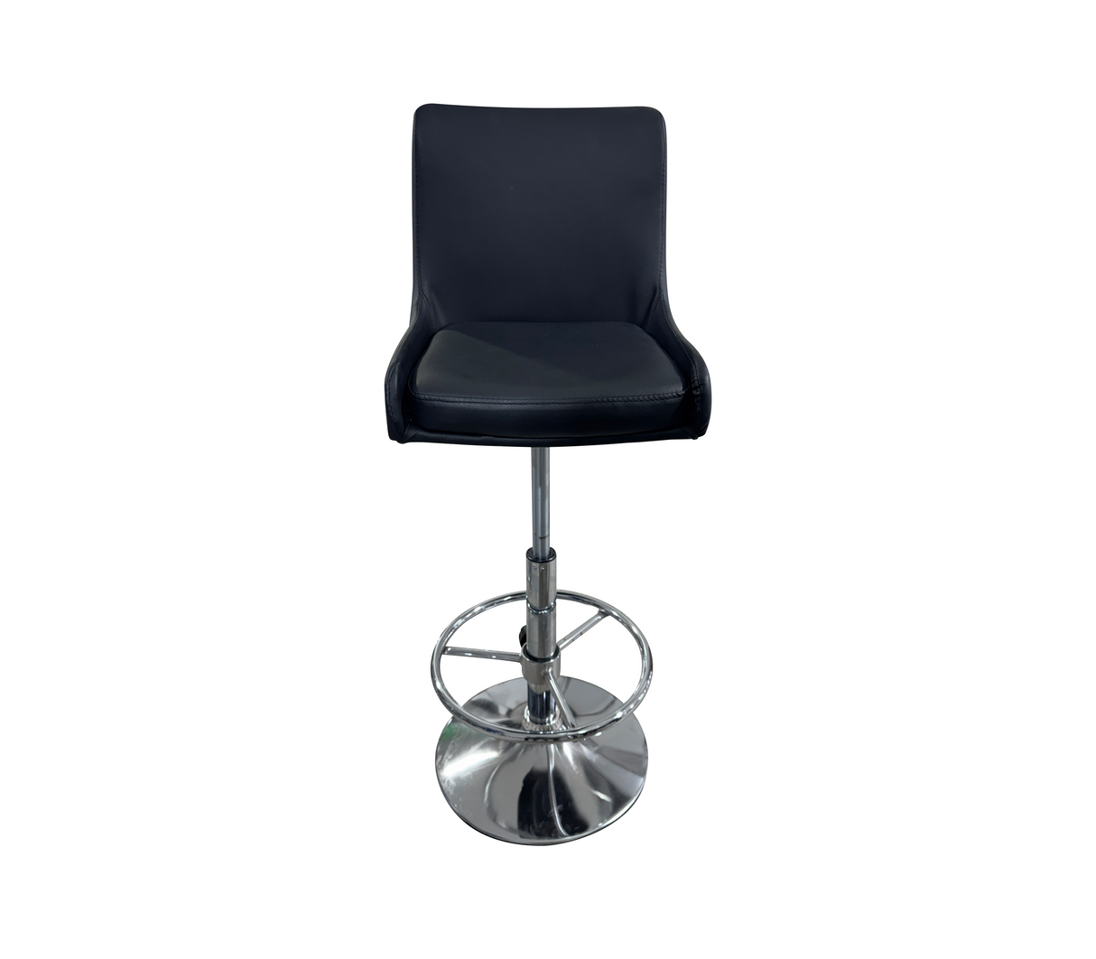 Silla de bar en cuero c/ base cromada altura ajustable y giratoria negra Powerfik