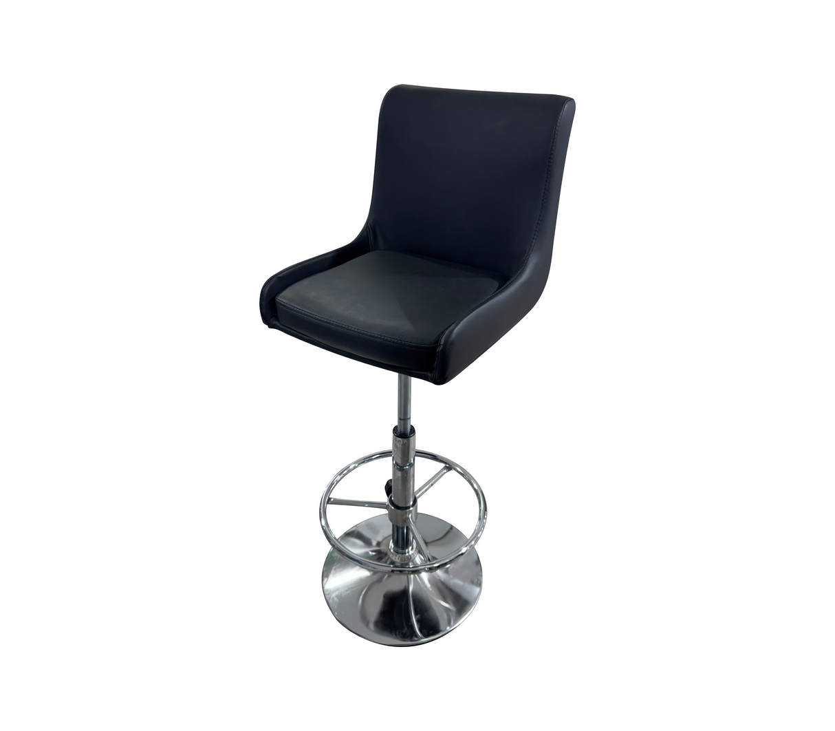 Silla de bar en cuero c/ base cromada altura ajustable y giratoria negra Powerfik