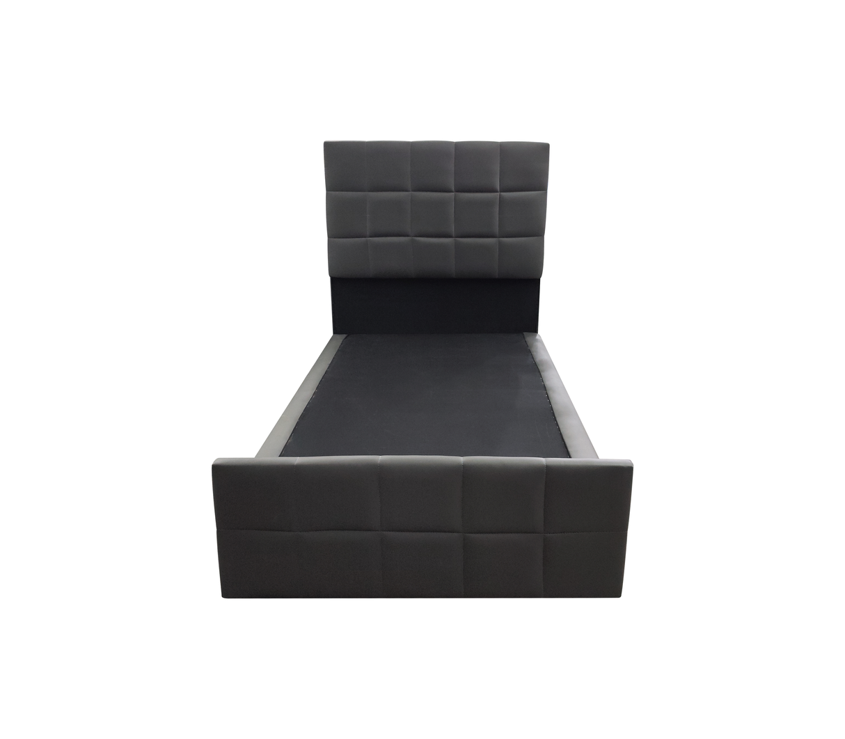 Box spring individual con copete (100x190cm) bipiel diseño cuadros gris Driha