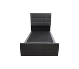 Box spring individual con copete (100x190cm) bipiel diseño cuadros gris Driha