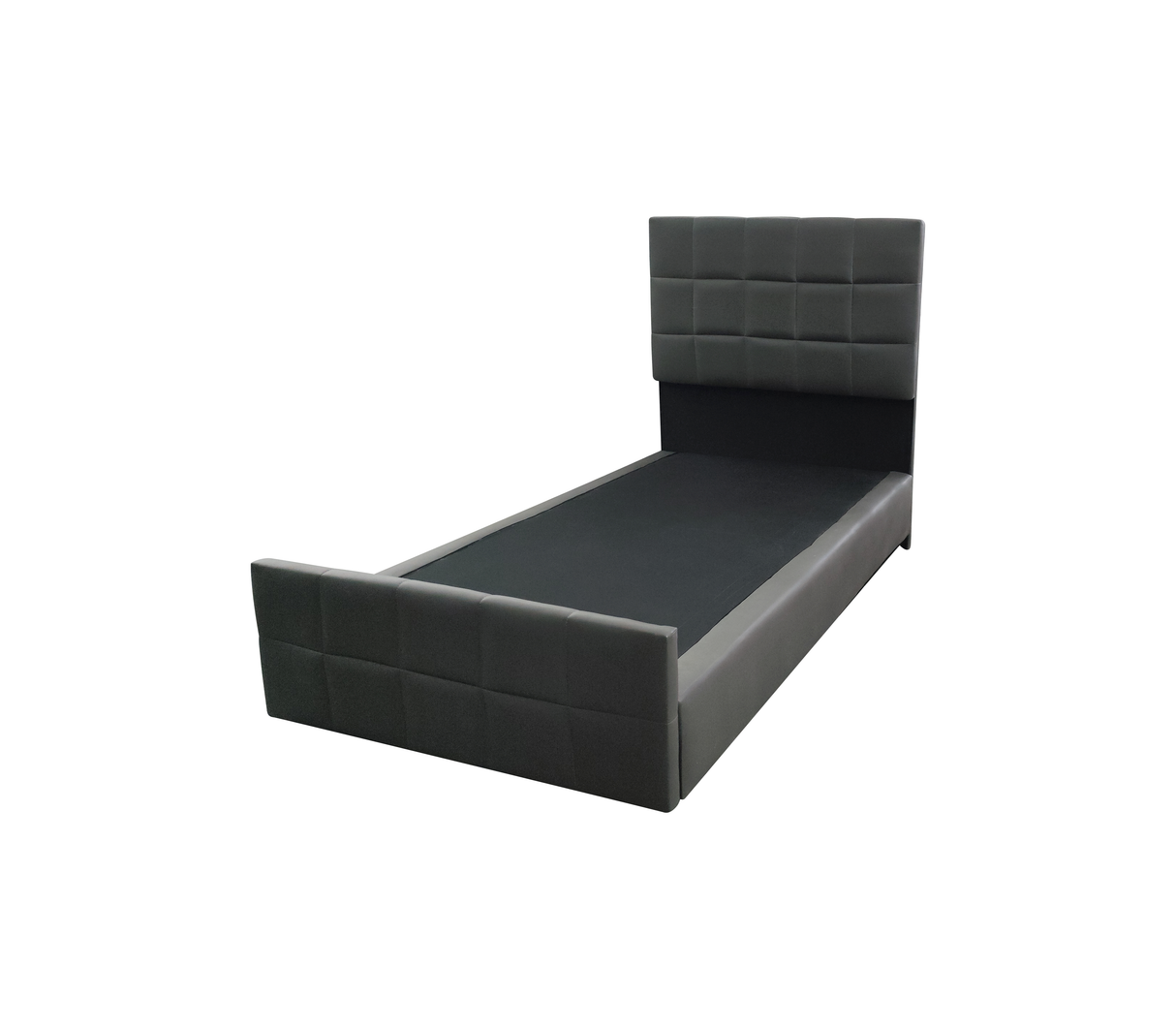 Box spring individual con copete (100x190cm) bipiel diseño cuadros gris Driha
