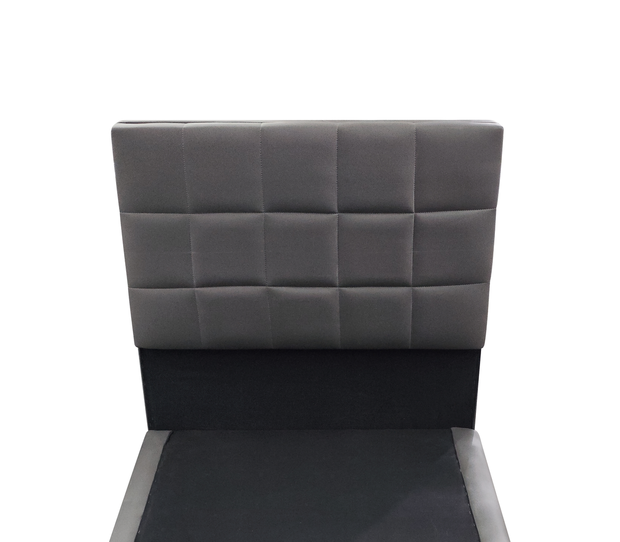 Box spring individual con copete (100x190cm) bipiel diseño cuadros gris Driha