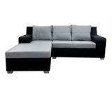 Juego de Recibo modular tipo L Vigo 3 puestos + Chaiselongue Combinado Bipiel/Tela Lujo Okalia