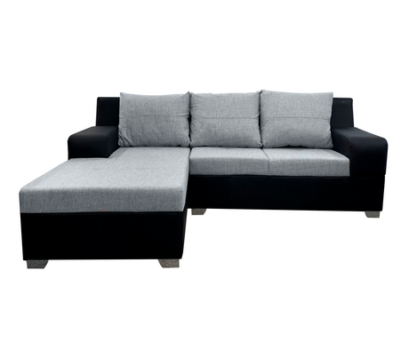 Juego de Recibo modular tipo L Vigo 3 puestos + Chaiselongue Combinado Bipiel/Tela Lujo Okalia