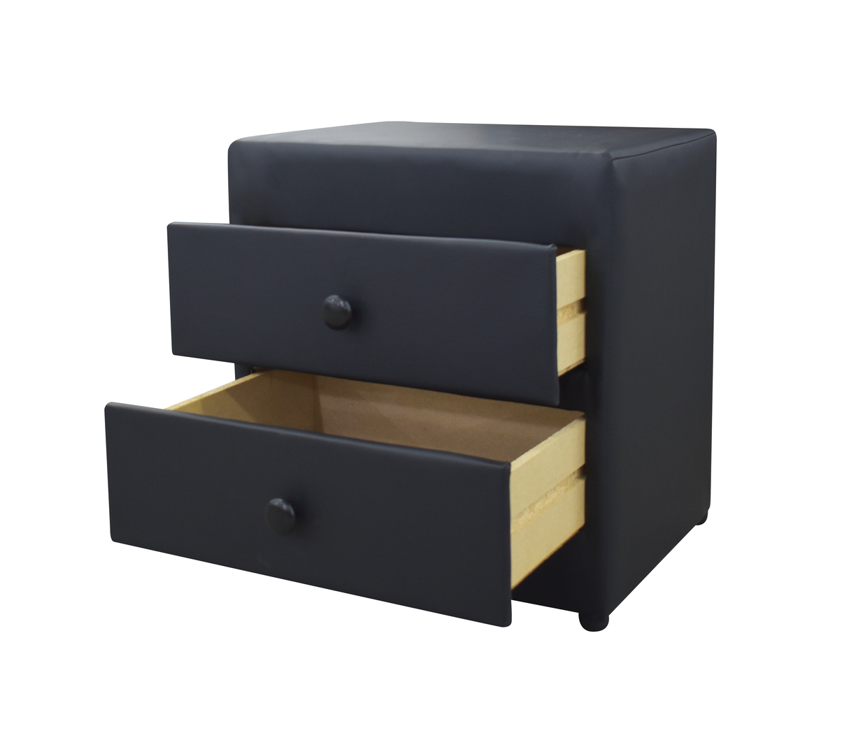 Mesa de noche 2 gavetas tapizado negro Driha