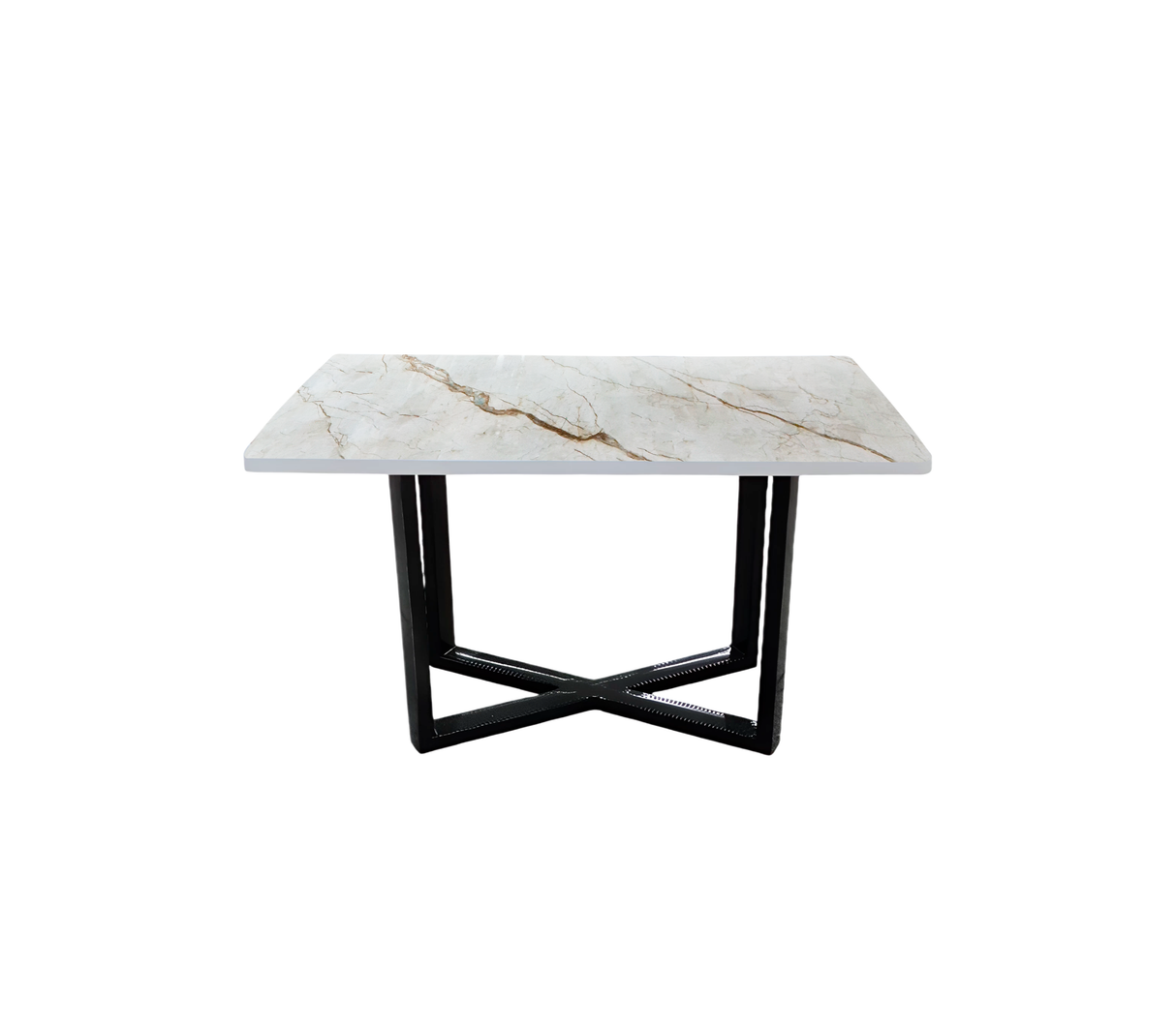Mesa de centro rectangular en base de metal con tope en PVC marmolizado claro Powerfik