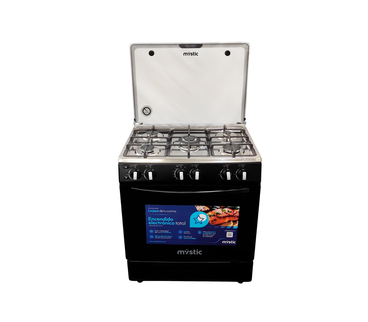 Cocina a gas Esmeralda 5 hornillas (30") Negra Mystic