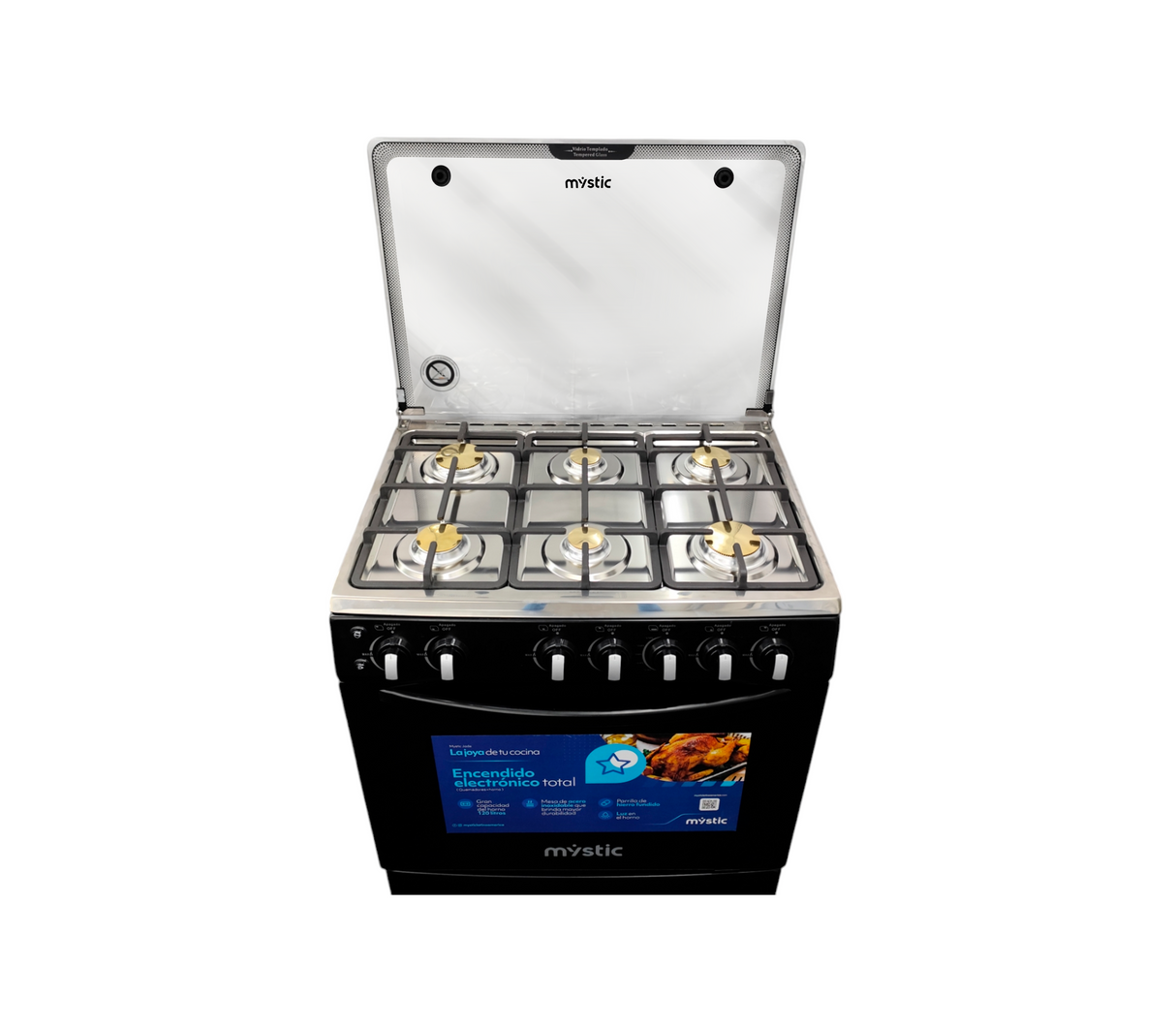 Cocina a gas Jade 6 hornillas (30") Negra Mystic